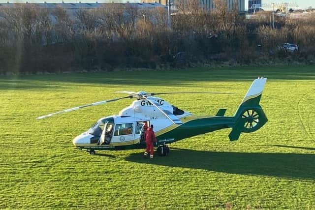 Great North Air Ambulance takes one casualty to hospital after a road traffic collision.