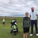 Alan Shearer pictured during the Pro-AM tournament with local lad Alfie Magill. Photo courtesy of Steve Dickson.