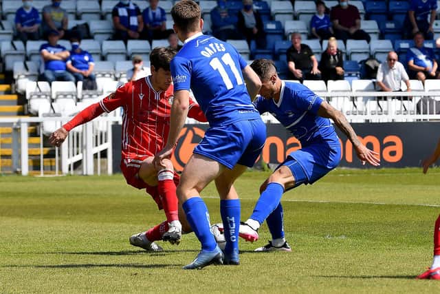 Rhys Oates in action for Hartlepool United at The Vic.
