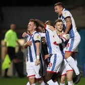 Mark Shelton scored his first goal of the season in Hartlepool United's 3-3 draw with Harrogate Town. (Credit: Mark Fletcher | MI News)