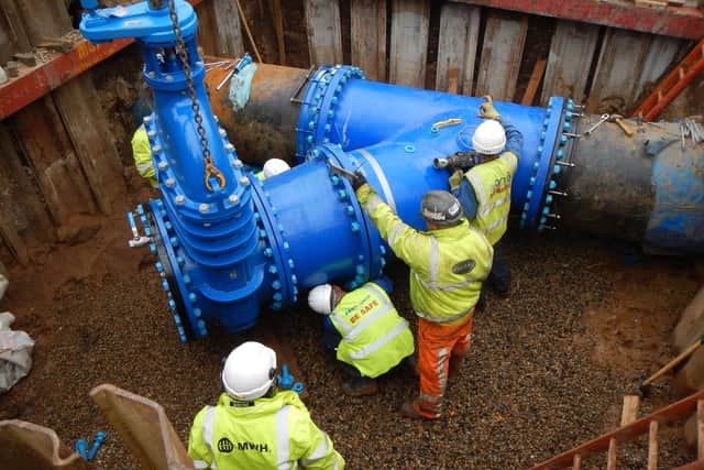 The team at Anglian Water get to work fixing a major pipe.