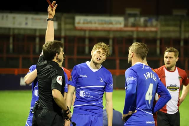 Lewis Cass shown a straight red card for Hartlepool United (photo: Altrincham FC)