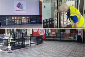 Regular cleaning and social distancing queue markers at Middleton Grange shopping centre ready for non-essential shops reopening from Monday, June 15.