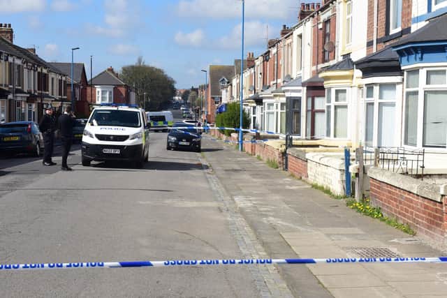 Police officers in Brougham Terrace, Hartlepool on Saturday, April 8.