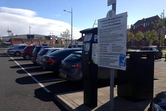 Pay and display meters at the Transport Interchange car park in Hartlepool.