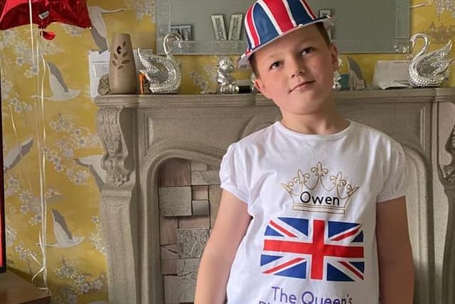 Owen, age 7, with his matching hat and t-shirt combo.