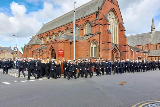 Hundreds of officers attended the service at St Joseph's Church in Hartlepool.
