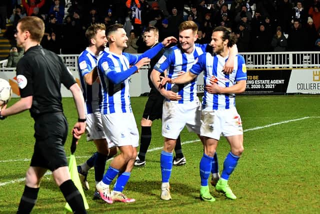 Hartlepool United celebrated their penalty shootout success over Charlton Athletic in the Papa John's Trophy. Picture by FRANK REID