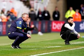 Middlesbrough manager Chris Wilder (left) and Huddersfield Town manager Carlos Corberan during the Sky Bet Championship match at the Riverside Stadium, Middlesbrough. Picture PA.