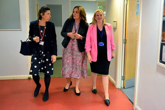 Baroness Barran (left) is given a tour of St Hild's school. Picture by FRANK REID