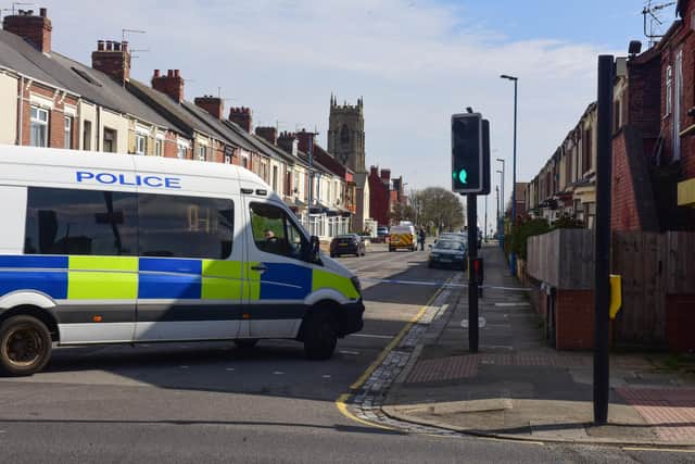 Police cordoned off Brougham Terrace, Hartlepool, on Good Friday.