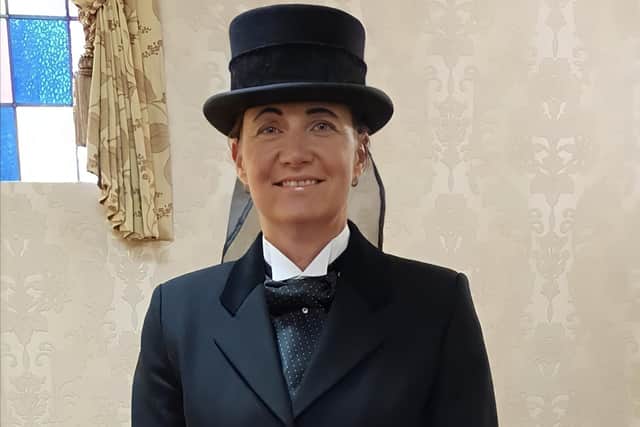Tracey Rimmer in her working clothes as a funeral director.