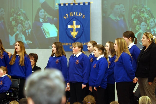 The official opening of St Hild's C of E School in 2004. These pupils provided excellent singing as part of the ceremony.