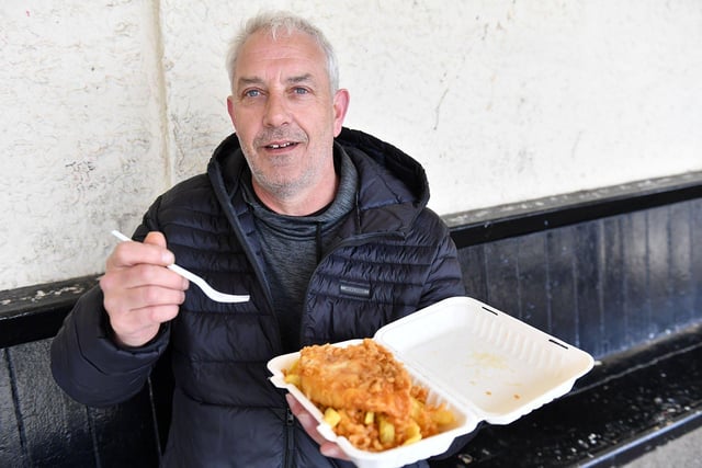 Keith Bulmer with his fish and chips at Seaton Carew.  Picture by FRANK REID.