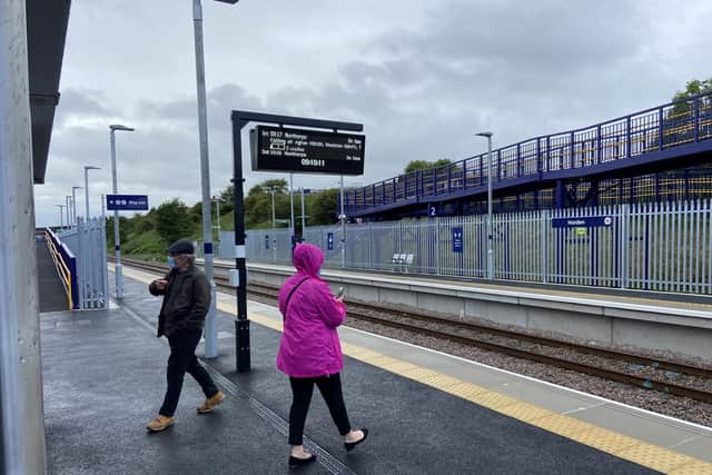 Passengers on the platform at Horden as the station opens for the first time to passengers.