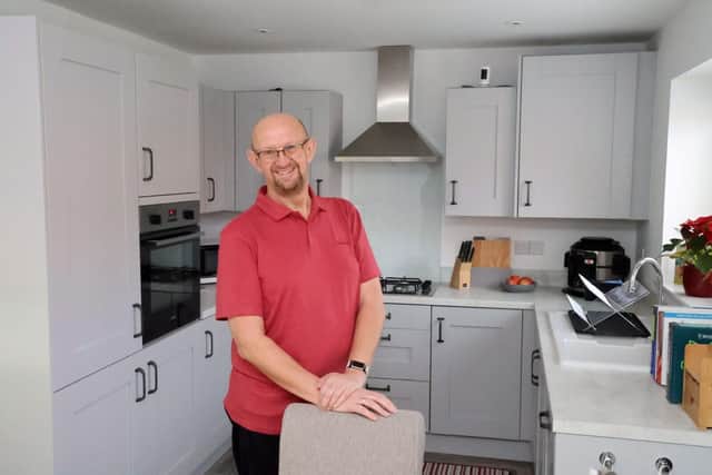 Colin Renshaw in the kitchen of his new home at Bellway’s Wellfield Rise development in Wingate.