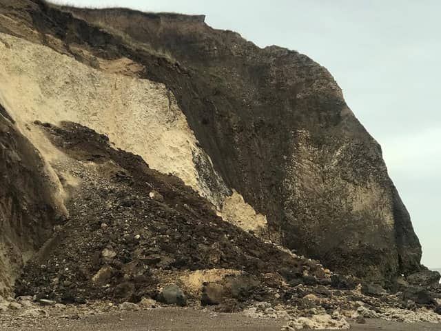 An image of debris at the bottom of the cliff near Easington Colliery.