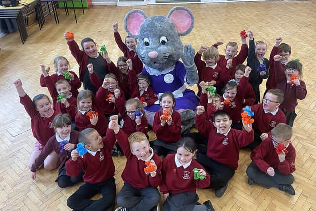 Alice House Hospice's mascot Alice Mouse visited West View Primary School on Wednesday afternoon (March 16).