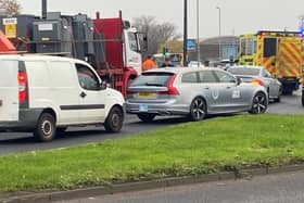 Tailbacks following the collision on the A689 Belle Vue Way, Hartlepool, on Thursday afternoon. Picture by Frank Reid.