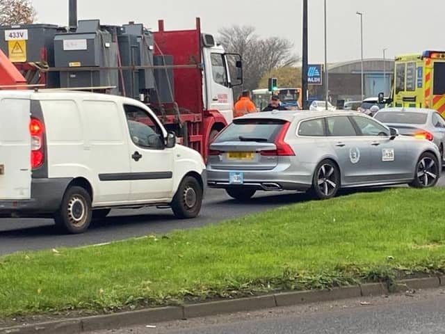 Tailbacks following the collision on the A689 Belle Vue Way, Hartlepool, on Thursday afternoon. Picture by Frank Reid.