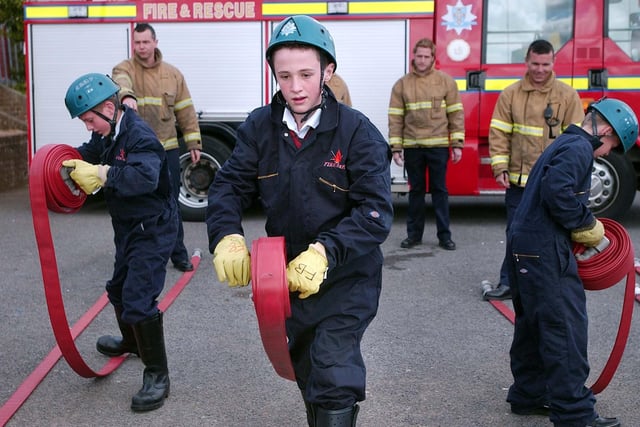 Finding out about firefighting at Shotton Hall School in 2005.