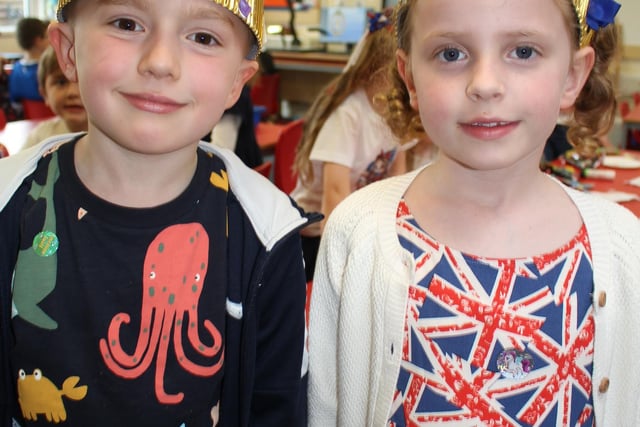 Two beaming Throston Primary School pupils.