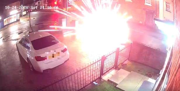 A still taken from CCTV of the incident at the junction of Raby Road and Chester Road in Hartlepool, where teenage boys were seen throwing a firework into the street.