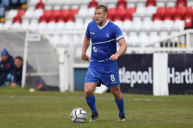 Nicky Featherstone of Hartlepool United\  during the Vanarama National League match between Hartlepool United and Maidenhead United at Victoria Park, Hartlepool on Saturday 8th May 2021. (Credit: Mark Fletcher | MI News)