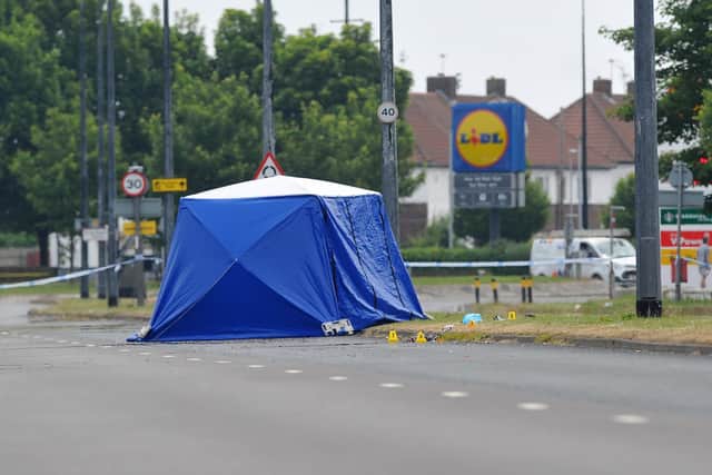 A police tent at the scene of the collision in Easington Road, Hartlepool, in June of last year.