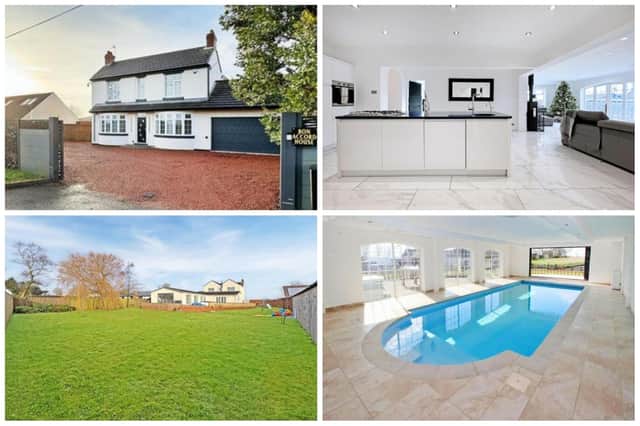 This stunning detached house has five bedrooms, three bathrooms and an indoor pool.