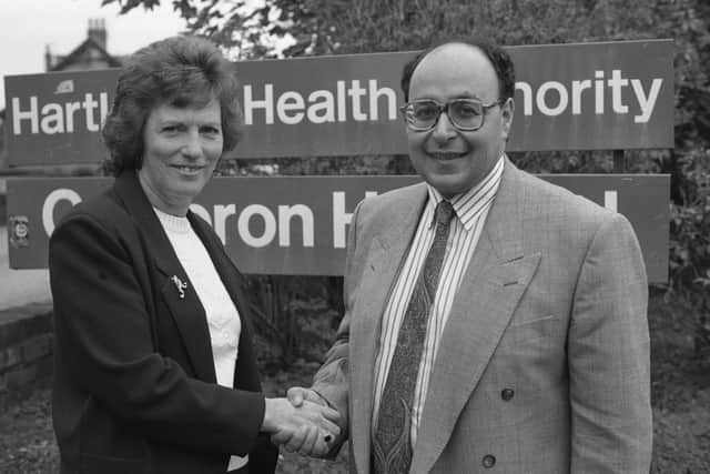 Cameron Hospital's new consultant Safwat Tosson gets a warm welcome in 1990.