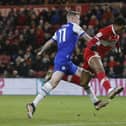 Middlesbrough's Chuba Akpom scores their sides fourth goal during the Sky Bet Championship match at the Riverside Stadium, Middlesbrough. PA.