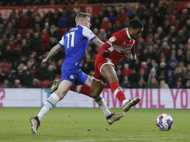Middlesbrough's Chuba Akpom scores their sides fourth goal during the Sky Bet Championship match at the Riverside Stadium, Middlesbrough. PA.