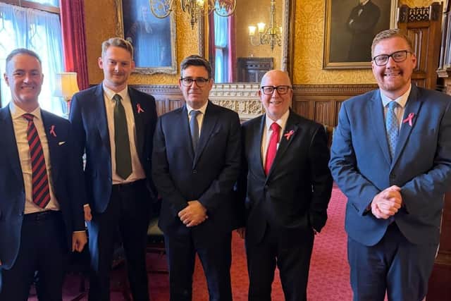 From left, Stockton North MP Chris McDonald MP, Middlesbrough Southeast and Cleveland MP Luke Myer, Prime Minster Andy Burnham, Middlesbrough and Thornaby East MP Andy McDonald MP and Hartlepool MP Jonathan Brash.