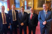 From left, Stockton North MP Chris McDonald MP, Middlesbrough Southeast and Cleveland MP Luke Myer, Prime Minster Andy Burnham, Middlesbrough and Thornaby East MP Andy McDonald MP and Hartlepool MP Jonathan Brash.