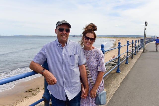Raul and Bevereley Raine of Hartlepool taking advantage of the warm weather at Seaton Carew on Monday