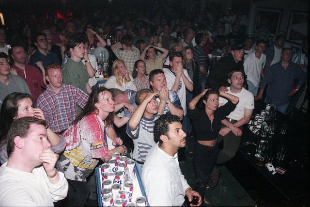 An emotional scene at the Sports Bar in Park Road where England supporters had gathered to watch the 1996 UEFA European Football Championship semi final against Germany.