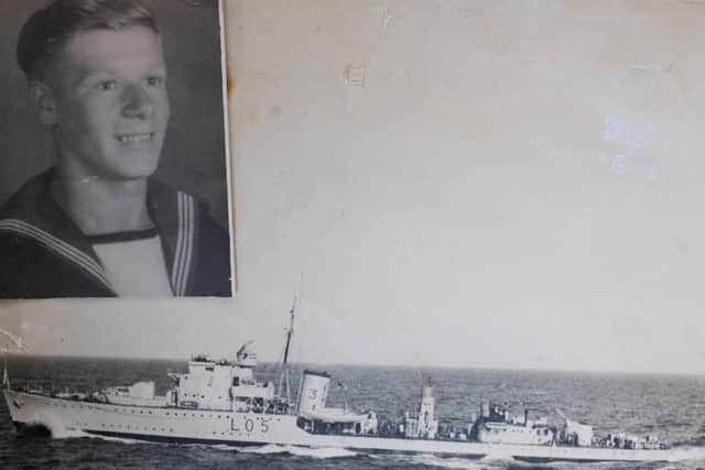 Hartlepool war hero Charles Humphrey, photographed in 1944, and a picture of the ship HMS Atherstone, on which he served.