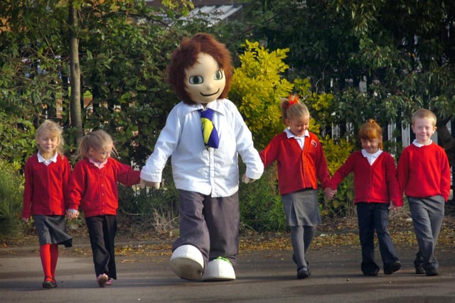 Mascot Sam - from the Safer, Greener, Fitter campaign - joined children for a Walk To School event in 2008. Does this bring back happy memories?