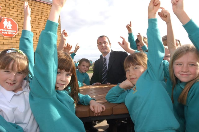 Stuart Drummond joins pupils in 2005 as part of Democracy Day.