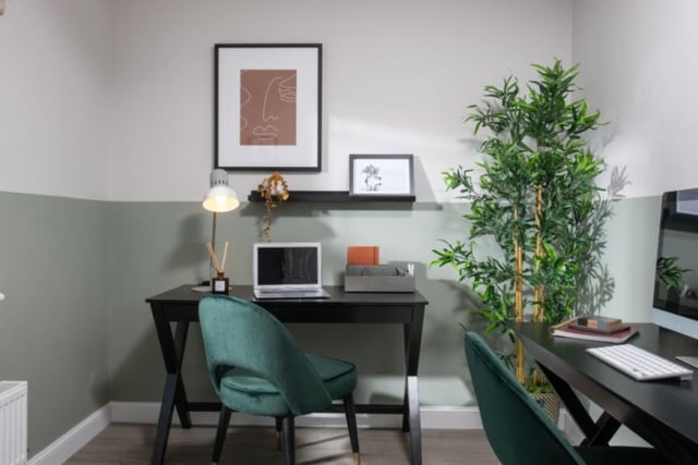 The study area makes the perfect home office space.