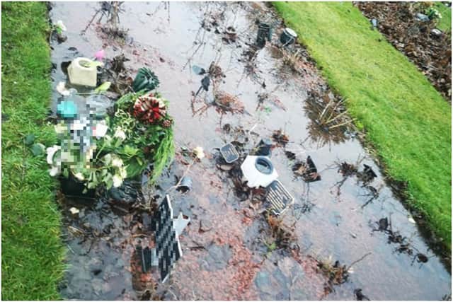 Flooded graves at Stranton Cemetery in Hartlepool. Photo by Micky Day.