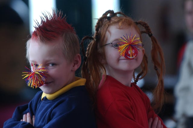 Pupils at Golden Flatts Primary School celebrate Comic Relief in 2005.