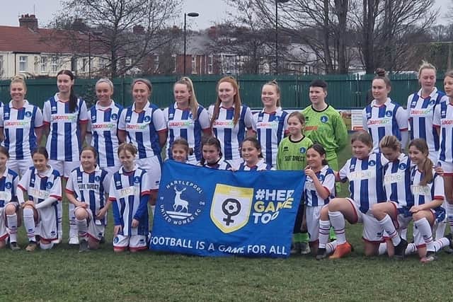 Hartlepool United Women's team with the Her Game Too logo. Picture: Her Game Too