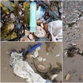 Some of the wipes and plastic sanitary products washed up on Seaton beach after a sewer outfall pipe was discharged into the sea following recent heavy rain.
