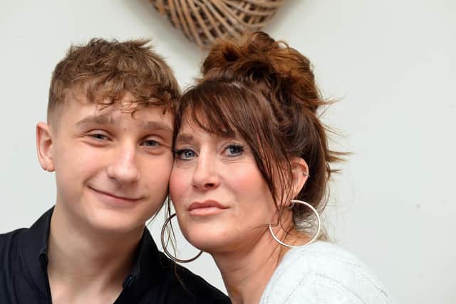 Jacob Ferguson and his mum Rachel Ferguson.