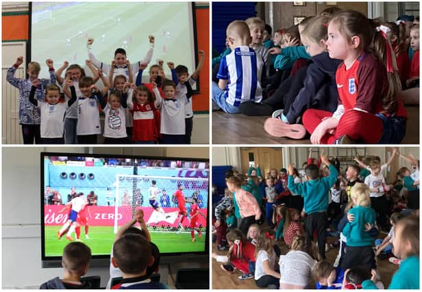 Hartlepool pupils celebrate England's success in its World Cup match against Iran.