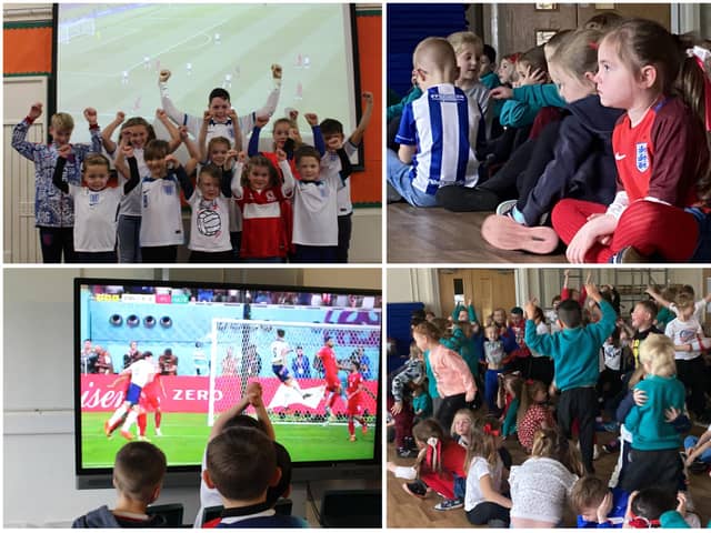 Hartlepool pupils celebrate England's success in its World Cup match against Iran.