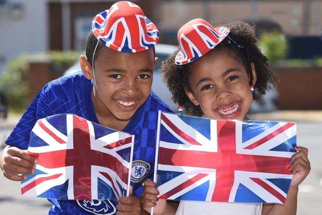 Brother and sister Lennox and Jasmine Slater from Goodwin Walk celebrate Her Majesty's Platium Jubilee.