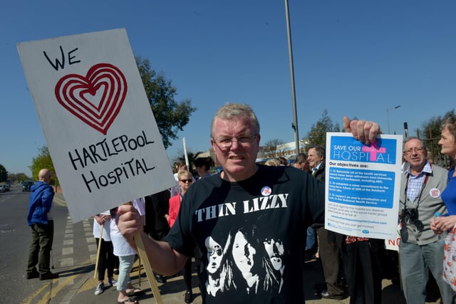 Stephen Roe and fellow protesters stand outside the University Hospital of Hartlepool in 2015 in a bid to save it from closure.